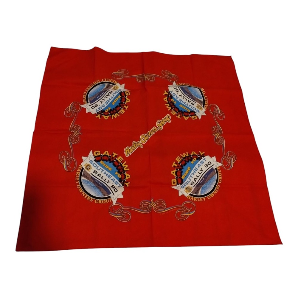 VTG 90s Harley Davidson Motorcycles Owners Group Southwest Rally Bandana Red